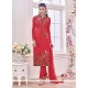 Tempting Red Resham Work Banglori Silk Designer Suit