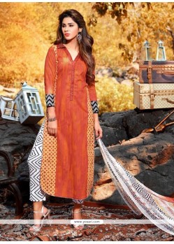 Divine Cotton Orange Print Work Designer Salwar Suit