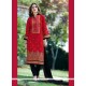Aristocratic Patch Border Work Red Churidar Designer Suit