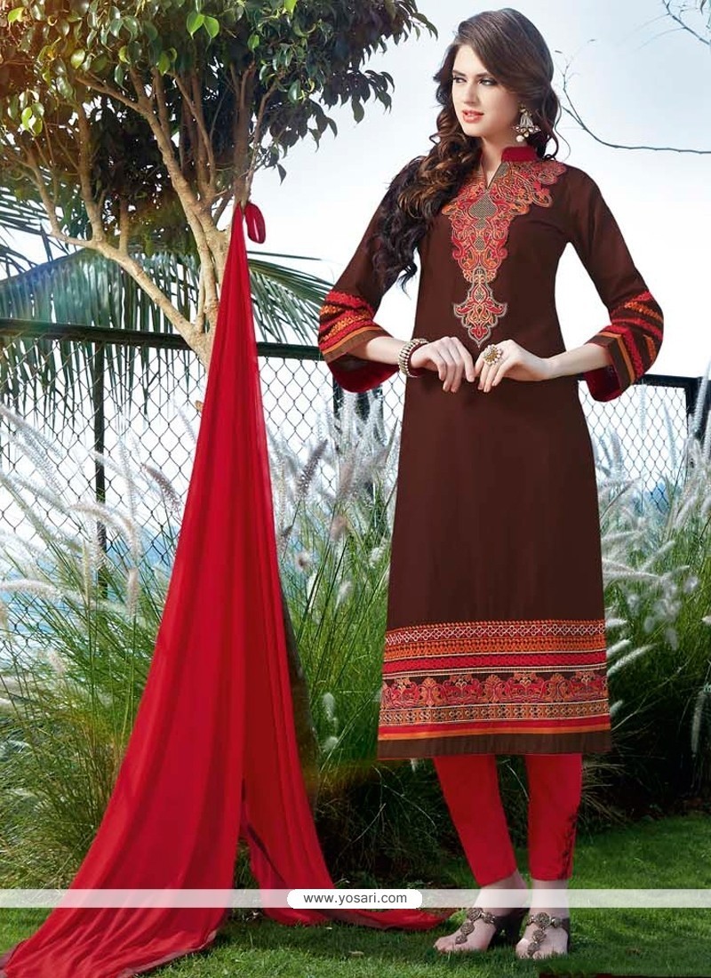 Appealing Cotton Satin Patch Border Work Churidar Designer Suit