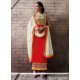 Noble Patch Border Work Pure Georgette Orange Designer Straight Salwar Suit