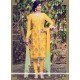 Baronial Embroidered Work Yellow Cotton Satin Churidar Designer Suit