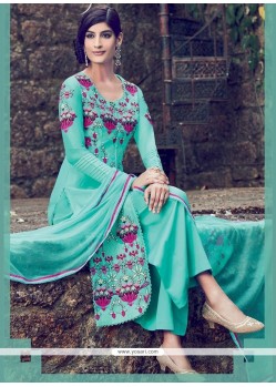 Royal Resham Work Turquoise Designer Salwar Suit
