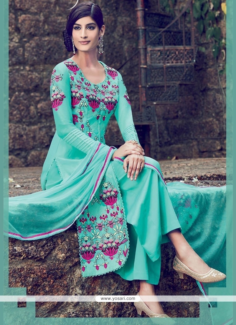 Royal Resham Work Turquoise Designer Salwar Suit