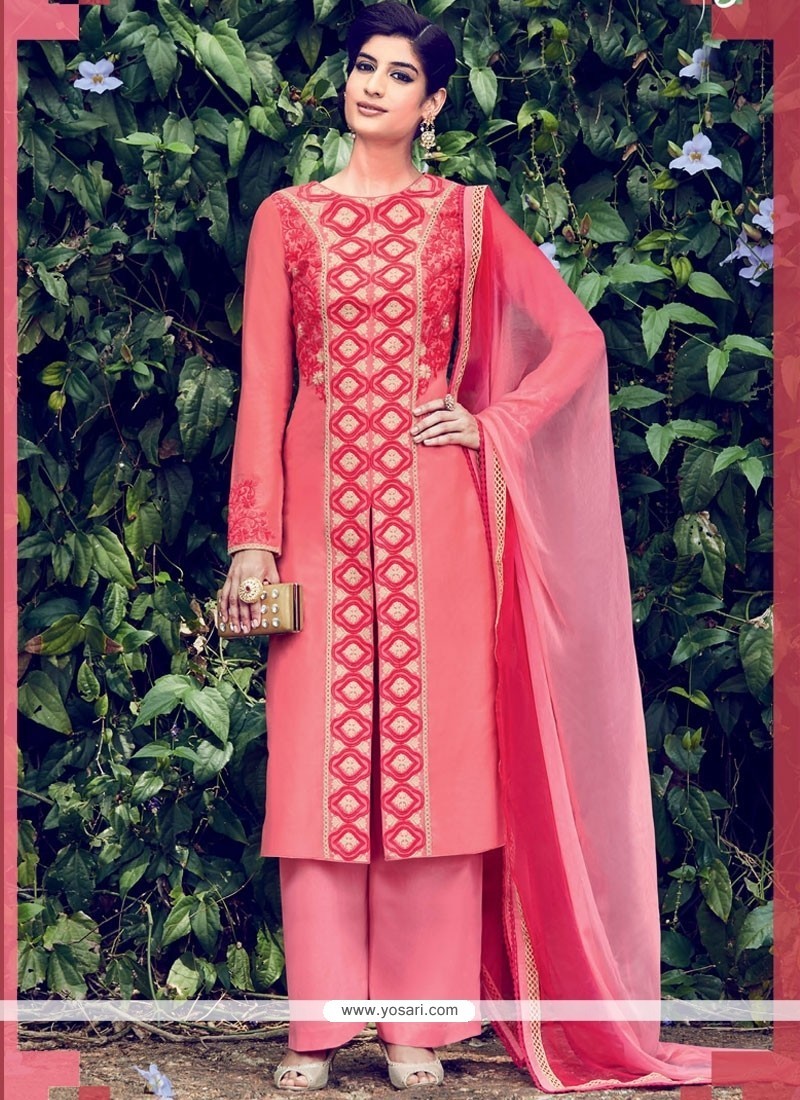 Fascinating Cotton Satin Embroidered Work Designer Salwar Suit