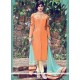 Gripping Cotton Satin Orange Churidar Designer Suit