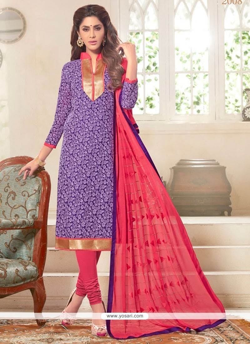 Purple Jacquard Churidar Designer Suit