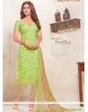 Praiseworthy Cotton Green Print Work Churidar Designer Suit