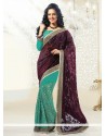 Turquoise And Wine Faux Georgette Half And Half Saree