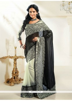 Off White And Black Shaded Georgette Saree