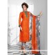 Delightful Orange Print Work Cotton Designer Suit