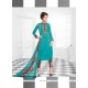Vivid Turquoise Print Work Designer Suit