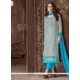 Lovely Georgette Turquoise Patch Border Work Designer Suit
