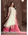 Snazzy Georgette Off White And Pink Embroidered Work Designer Suit