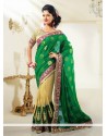 Cream And Green Shaded Jacquard Designer Saree