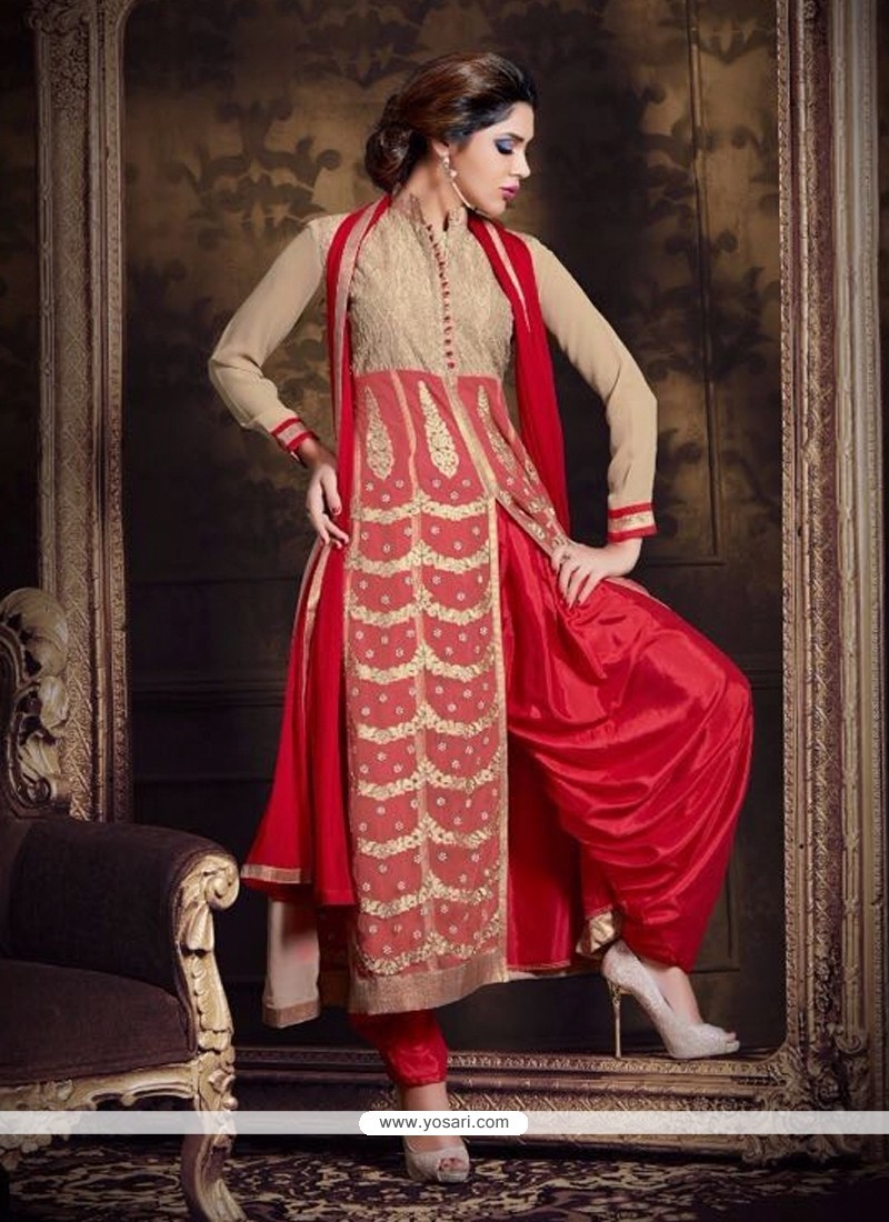 Piquant Embroidered Work Red Designer Suit