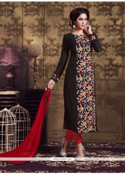 Subtle Embroidered Work Brown Georgette Churidar Designer Suit