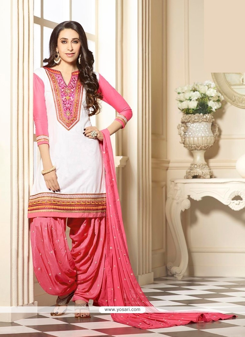 Karishma Kapoor Off White And Pink Designer Patiala Salwar Kameez