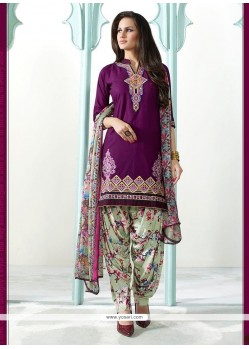 Divine Cotton Purple Resham Work Designer Suit