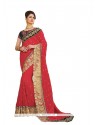 Baronial Georgette Hot Pink Embroidered Work Classic Designer Saree