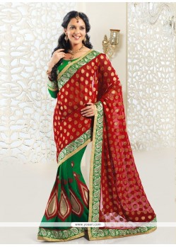 Green And Red Georgette Half And Half Saree