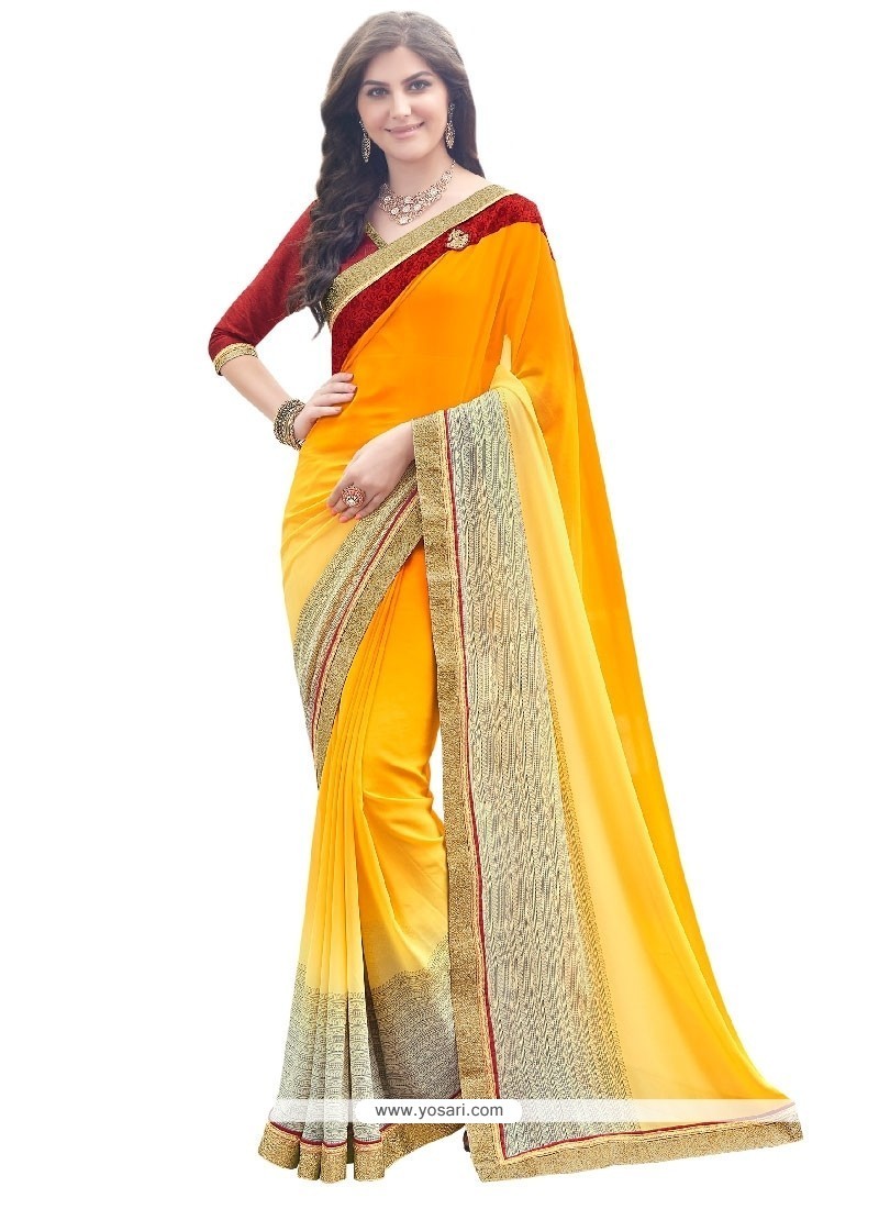 Awesome Georgette Yellow Designer Saree