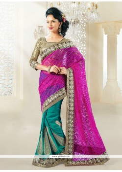 Teal And Magenta Shaded Brasso Half And Half Saree