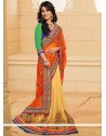 Marvelous Akshara Yellow And Orange Net Designer Saree