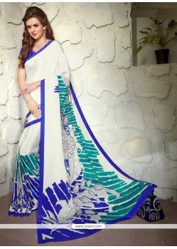 Off White Print Work Faux Crepe Casual Saree