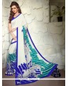 Off White Print Work Faux Crepe Casual Saree