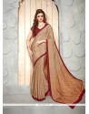Flamboyant Faux Crepe Maroon Patch Border Work Casual Saree