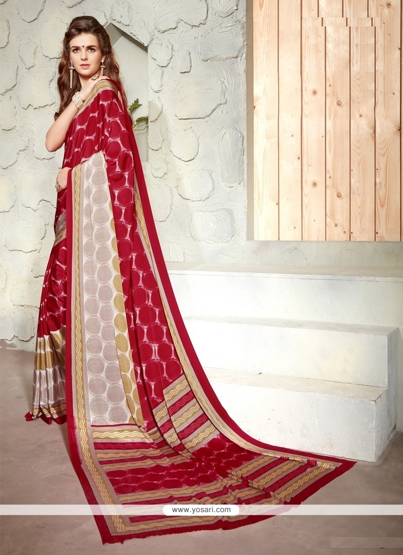 Appealing Faux Crepe Print Work Casual Saree
