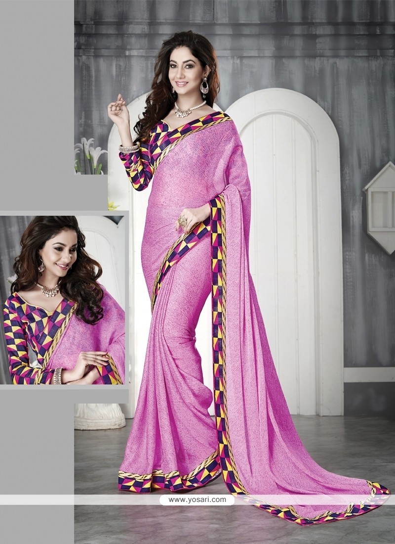 Magnificent Faux Chiffon Patch Border Work Casual Saree