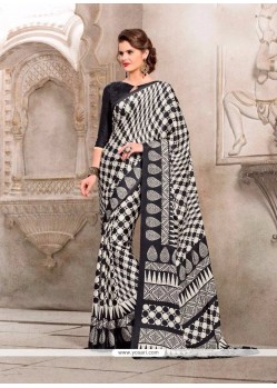Flattering Print Work Black And Off White Casual Saree