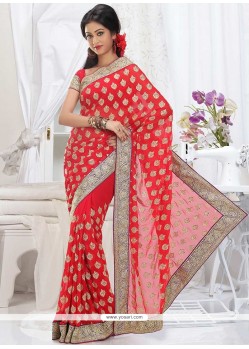 Phenomenal Red Shade Faux Georgette Saree