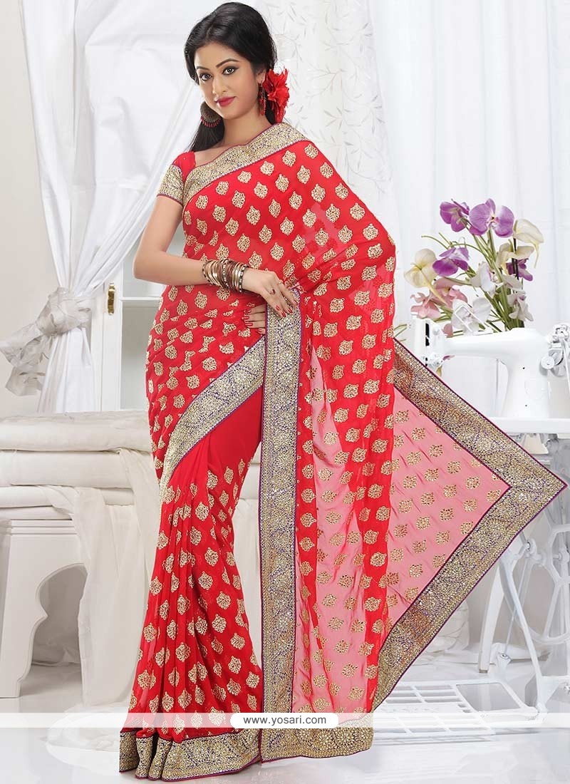 Phenomenal Red Shade Faux Georgette Saree