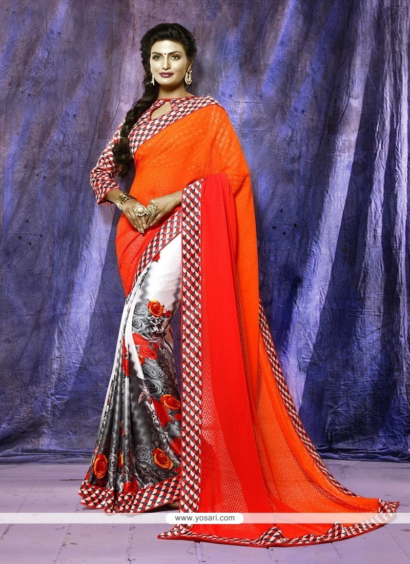Bedazzling Print Work Casual Saree
