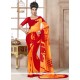 Dazzling Red Print Work Georgette Casual Saree
