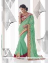 Classical Turquoise Embroidered Work Georgette Classic Designer Saree