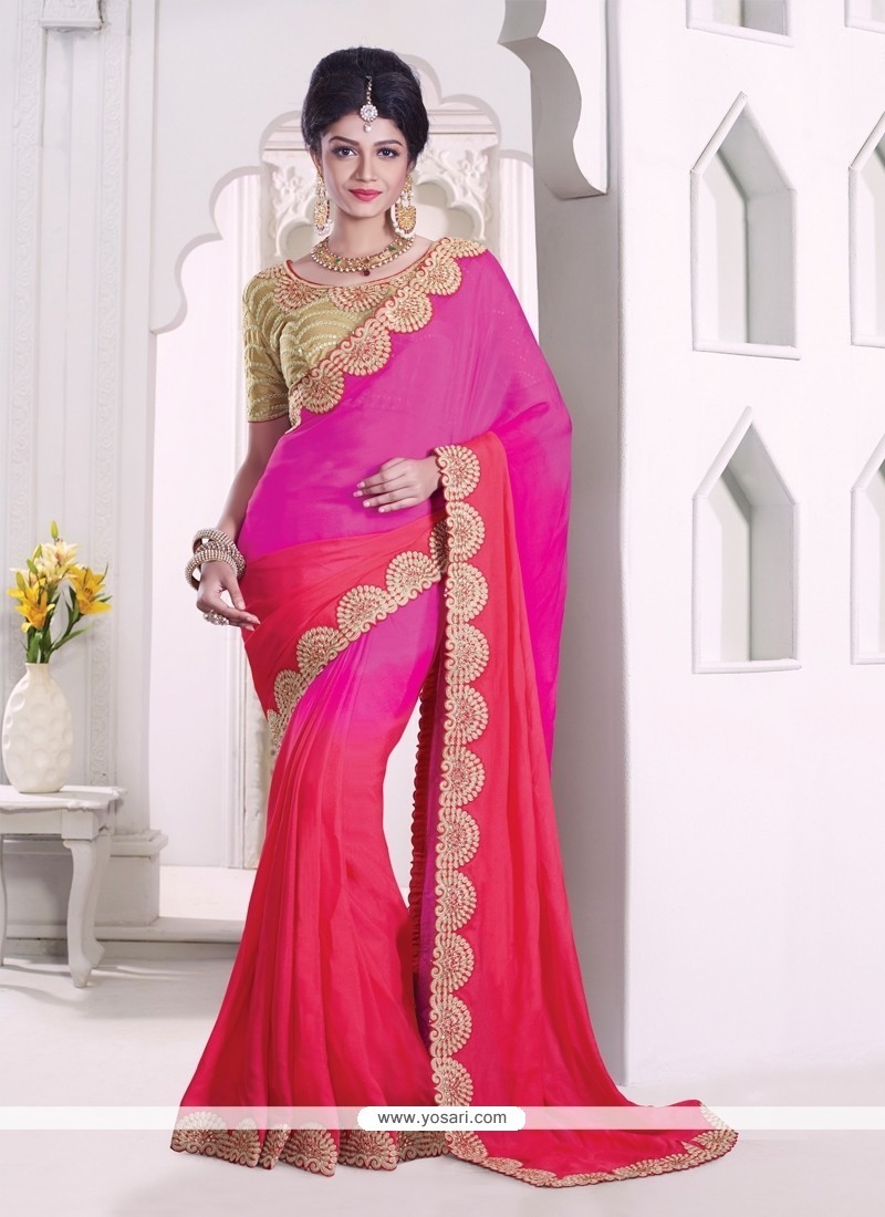Tempting Faux Chiffon Embroidered Work Classic Designer Saree