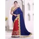 Ruritanian Bamber Georgette Navy Blue And Red Patch Border Work Classic Designer Saree