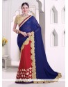 Ruritanian Bamber Georgette Navy Blue And Red Patch Border Work Classic Designer Saree