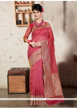 Sumptuous Jute Silk Hot Pink Designer Saree