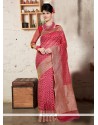 Sumptuous Jute Silk Hot Pink Designer Saree