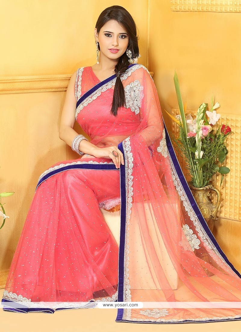 Flawless Pink Net Designer Saree