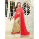 Gripping Beige And Red Embroidered Work Classic Designer Saree