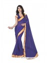 Intriguing Faux Chiffon Navy Blue Patch Border Work Casual Saree