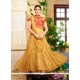 Thrilling Embroidered Work Net Yellow Designer Gown