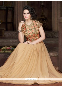 Amazing Resham Work Net Beige Designer Gown