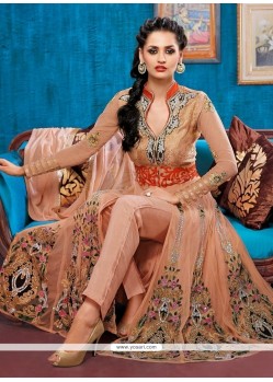 Spectacular Patch Border Work Peach Designer Salwar Suit